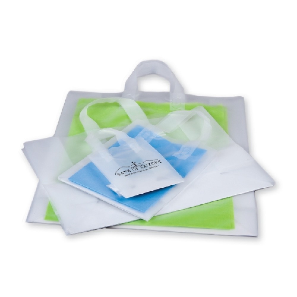 Custom Printed Frosty Clear Shopping Bag w/ Soft Loop Handles (10"x5"x13")