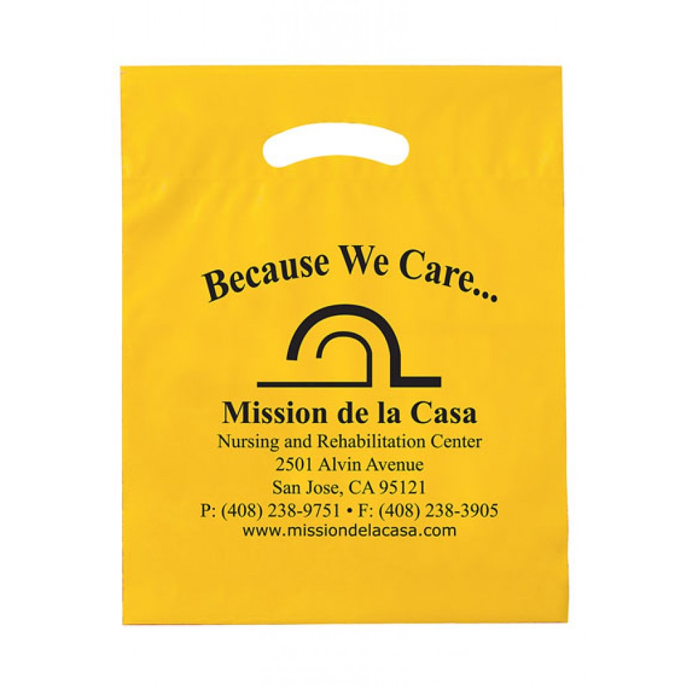 Logo Imprinted Die Cut Fold-Over Reinforced Plastic Bag - Flexo Ink (15"x19"x3") Logo Imprinted Die Cut Fold-Over Reinforced Plastic Bag - Flexo Ink (15"x19"x3")