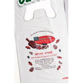 0.9 Mil Economy High Density T-Shirt Style Bag (12"x7"x22") Custom Printed