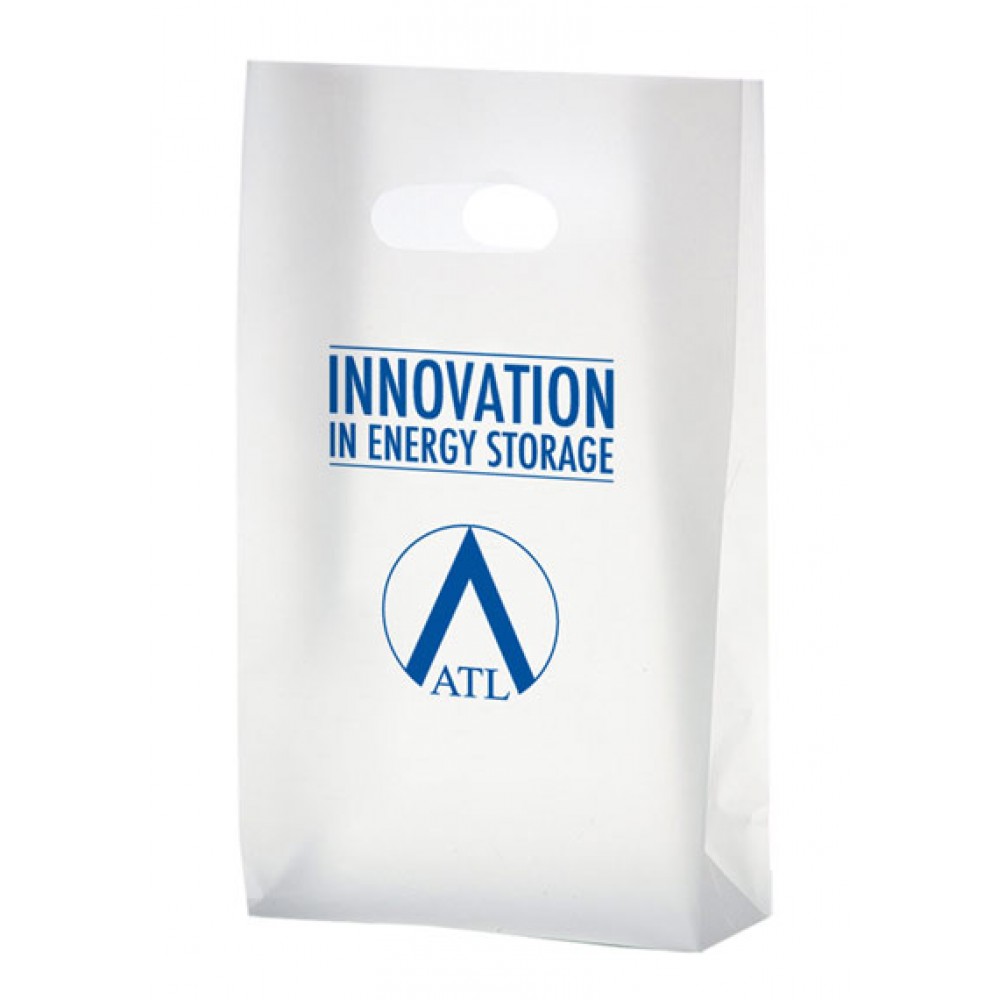 Logo Imprinted Clear Frosted Die Cut Plastic Tote Bag w/ Insert (7"x3 1/2"x12") - Flexo Ink Logo Imprinted Clear Frosted Die Cut Plastic Tote Bag w/ Insert (7"x3 1/2"x12") - Flexo Ink