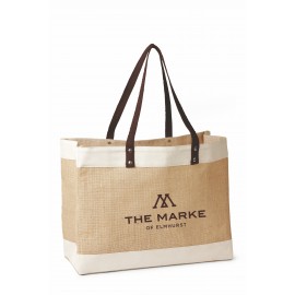Logo Imprinted Laminated Natural Jute Burlap Tote Bag with Cotton Long Handles Eco-Friendly Reusable Shopping Bag  Logo Imprinted Laminated Natural Jute Burlap Tote Bag with Cotton Long Handles Eco-Friendly Reusable Shopping Bag
