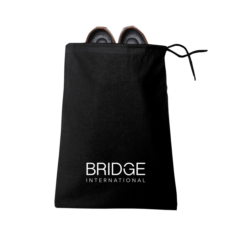Black Drawstring Shoe Bag - Full Color Transfer (11" x 16") with Logo