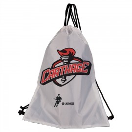 Logo Imprinted 12" x 15.75" White/Black Sublimatable Back Sack  Logo Imprinted 12" x 15.75" White/Black Sublimatable Back Sack