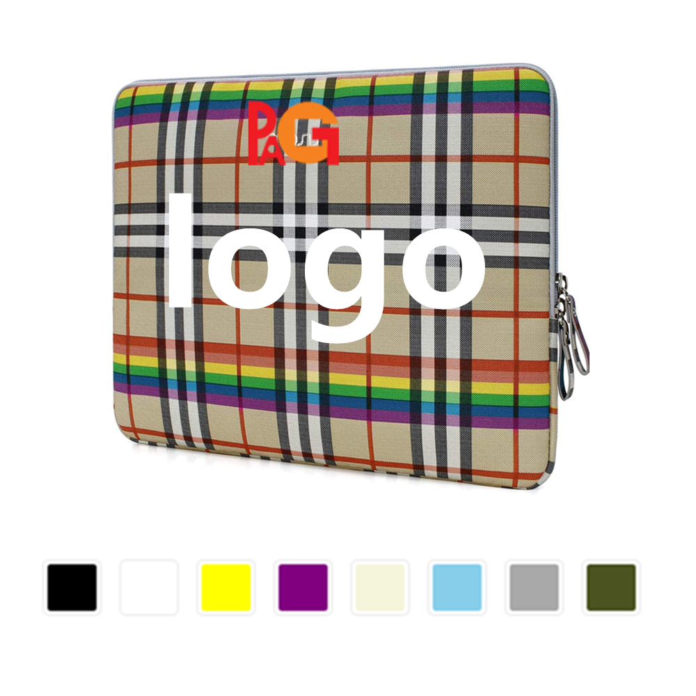 Water Resistant Plaid Neoprene Laptop Sleeve Bag Custom Embroidered Water Resistant Plaid Neoprene Laptop Sleeve Bag Custom Embroidered