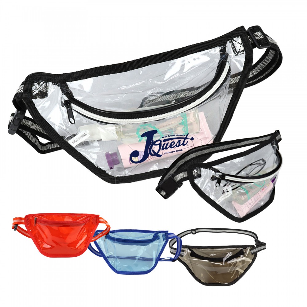 25C Clear Striped Zipper Fanny Pack Custom Printed 25C Clear Striped Zipper Fanny Pack Custom Printed