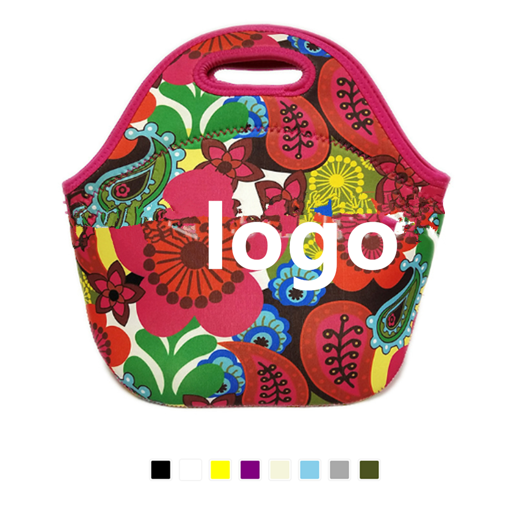 Custom Embroidered Zippered Neoprene Lunch Tote With Handle Custom Embroidered Zippered Neoprene Lunch Tote With Handle