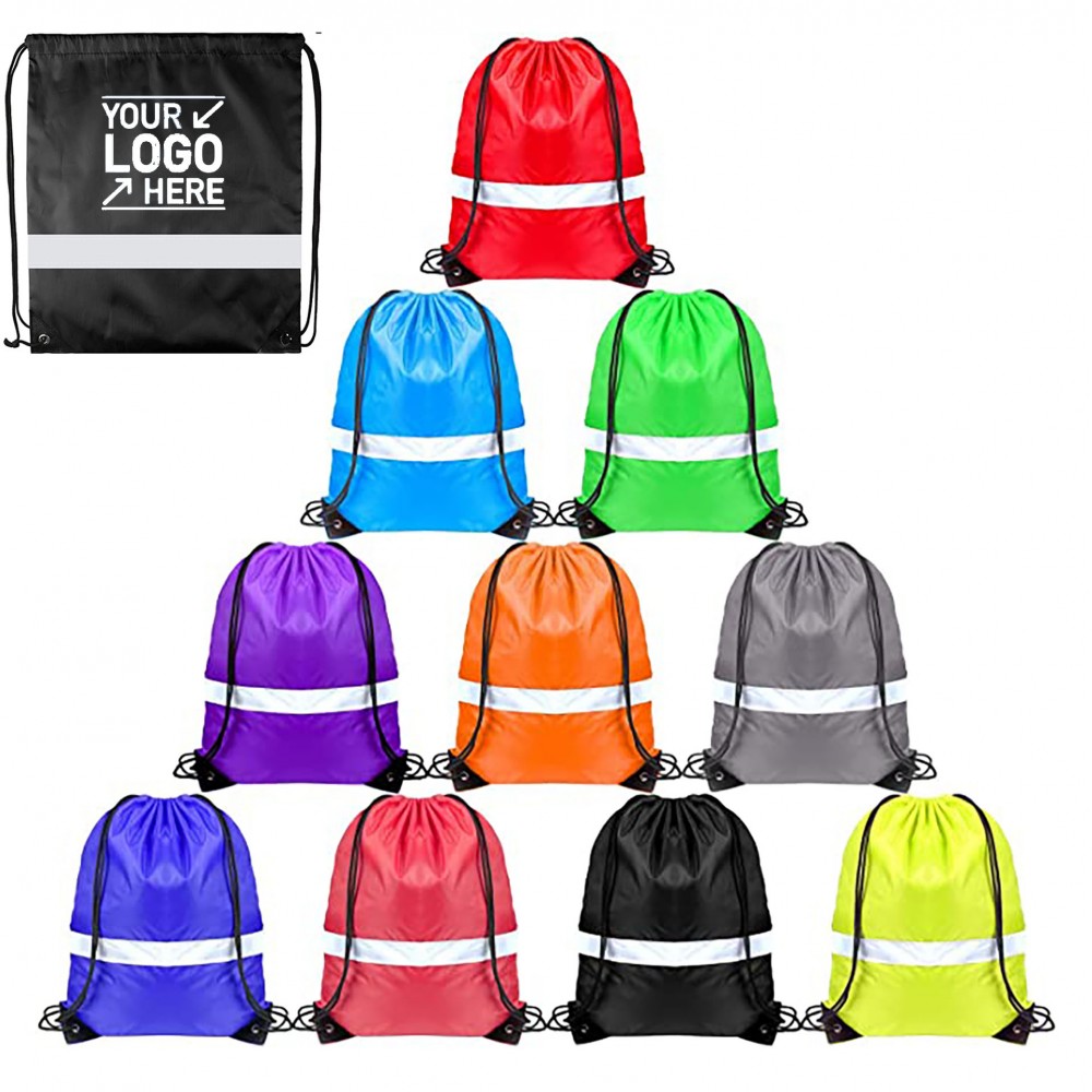 Reflective Drawstring Polyester Backpack (13" X 16") Custom Printed Reflective Drawstring Polyester Backpack (13" X 16") Custom Printed