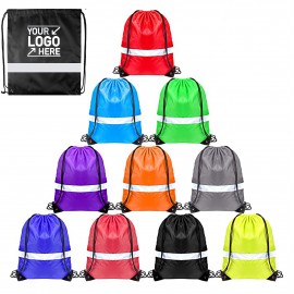 Reflective Drawstring Polyester Backpack (13" X 16") Logo Imprinted  Reflective Drawstring Polyester Backpack (13" X 16") Logo Imprinted