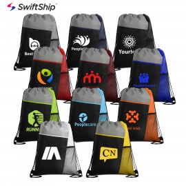 Custom Printed Tri-Colored Mesh Pocket Drawstring Backpack  Custom Printed Tri-Colored Mesh Pocket Drawstring Backpack