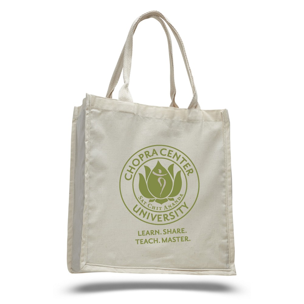 Custom Embroidered Fancy Cotton Shopper Bag - Natural Custom Embroidered Fancy Cotton Shopper Bag - Natural