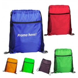 Mesh Drawstring Sports Pack with Pocket Logo Imprinted  Mesh Drawstring Sports Pack with Pocket Logo Imprinted
