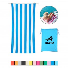 Cabana Stripe Beach Towel w/ Drawstring Bag with Logo