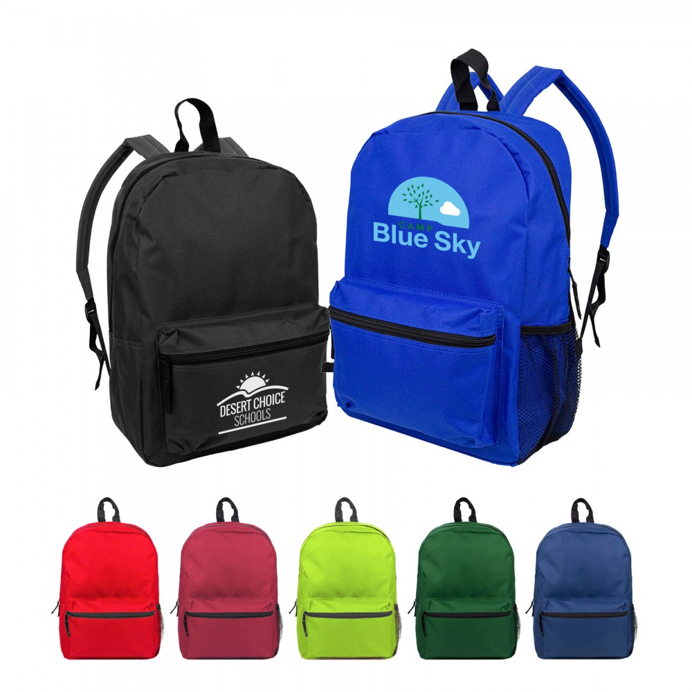 600D Heavy Duty Backpack With Water Bottle Mesh Pockets Logo Imprinted