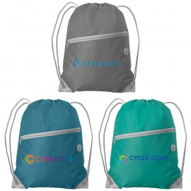 Vilda rPET Drawstring Backpack with Zippered Front Pocket - Full-Color Inkjet Custom Embroidered  Vilda rPET Drawstring Backpack with Zippered Front Pocket - Full-Color Inkjet Custom Embroidered