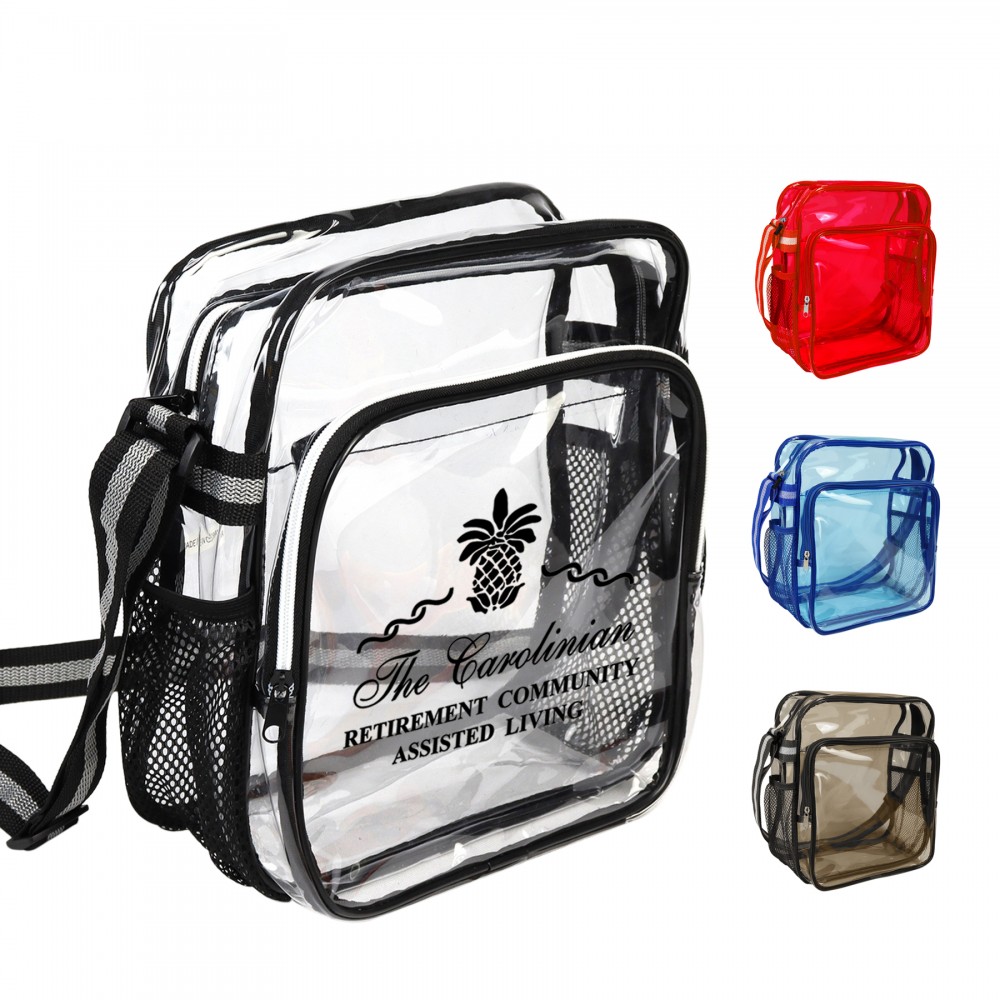 Clear Zipper Small Messenger w/Striped Sling Logo Imprinted