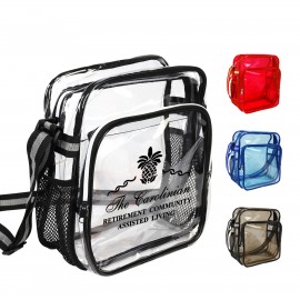 Custom Embroidered Clear Zipper Small Messenger w/Striped Sling  Custom Embroidered Clear Zipper Small Messenger w/Striped Sling