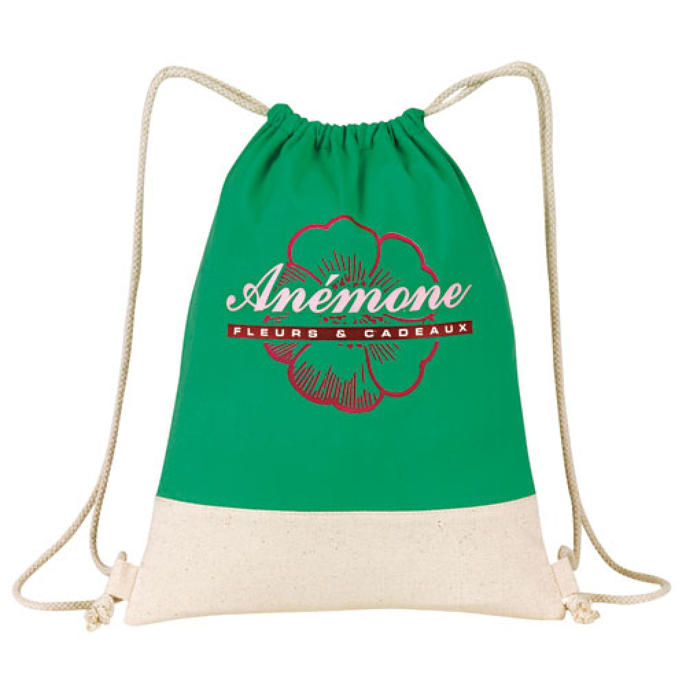 Go Green Canvas Drawstring Duffel Bag Custom Embroidered