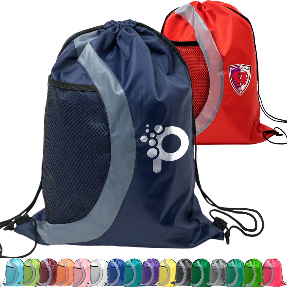 Custom Embroidered Heavy Duty Drawstring Cinch Up Side Mesh Pocket Backpack (15" x 18")