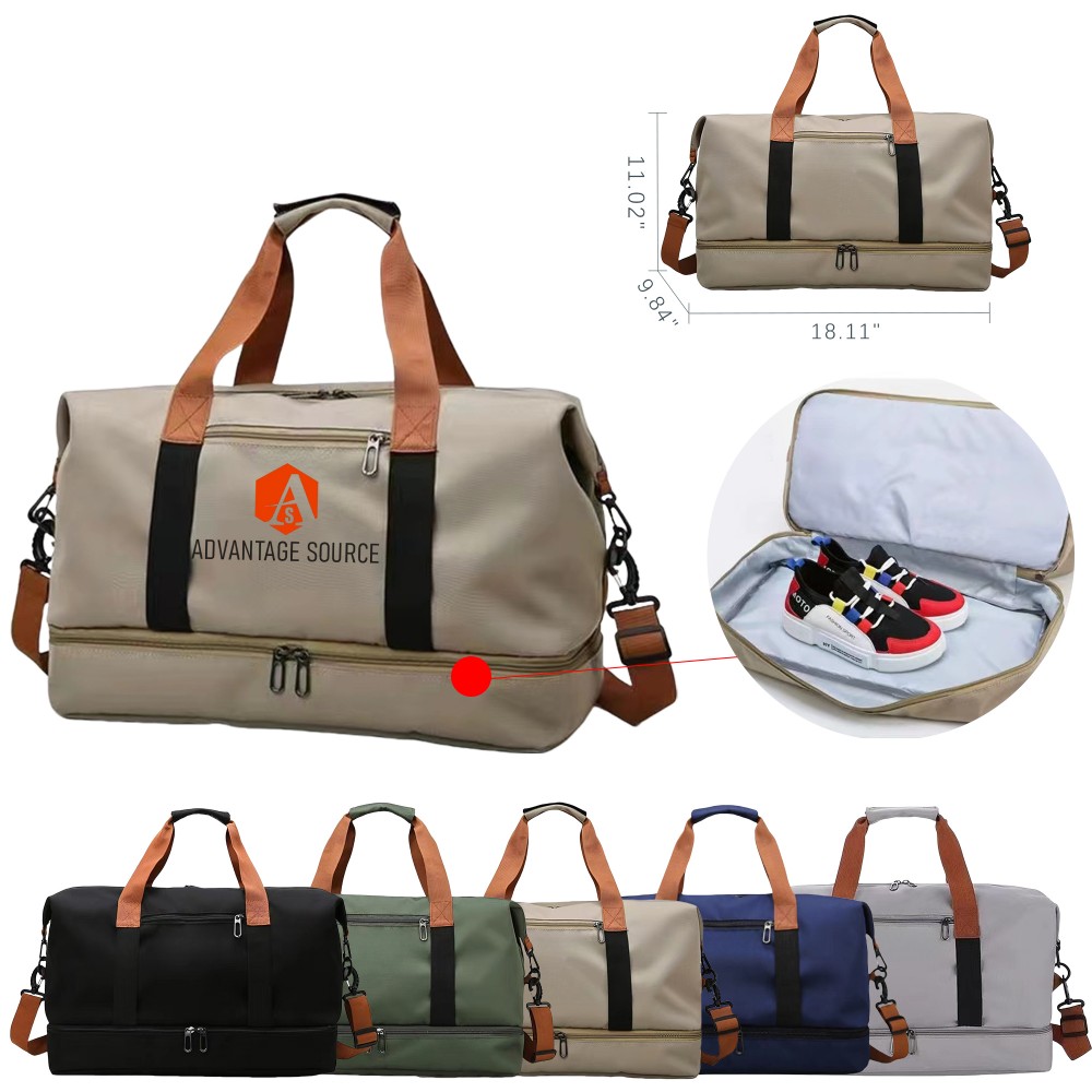 Custom Embroidered 900D Oxford Travel Bag W/ Shoe Compartment Custom Embroidered 900D Oxford Travel Bag W/ Shoe Compartment