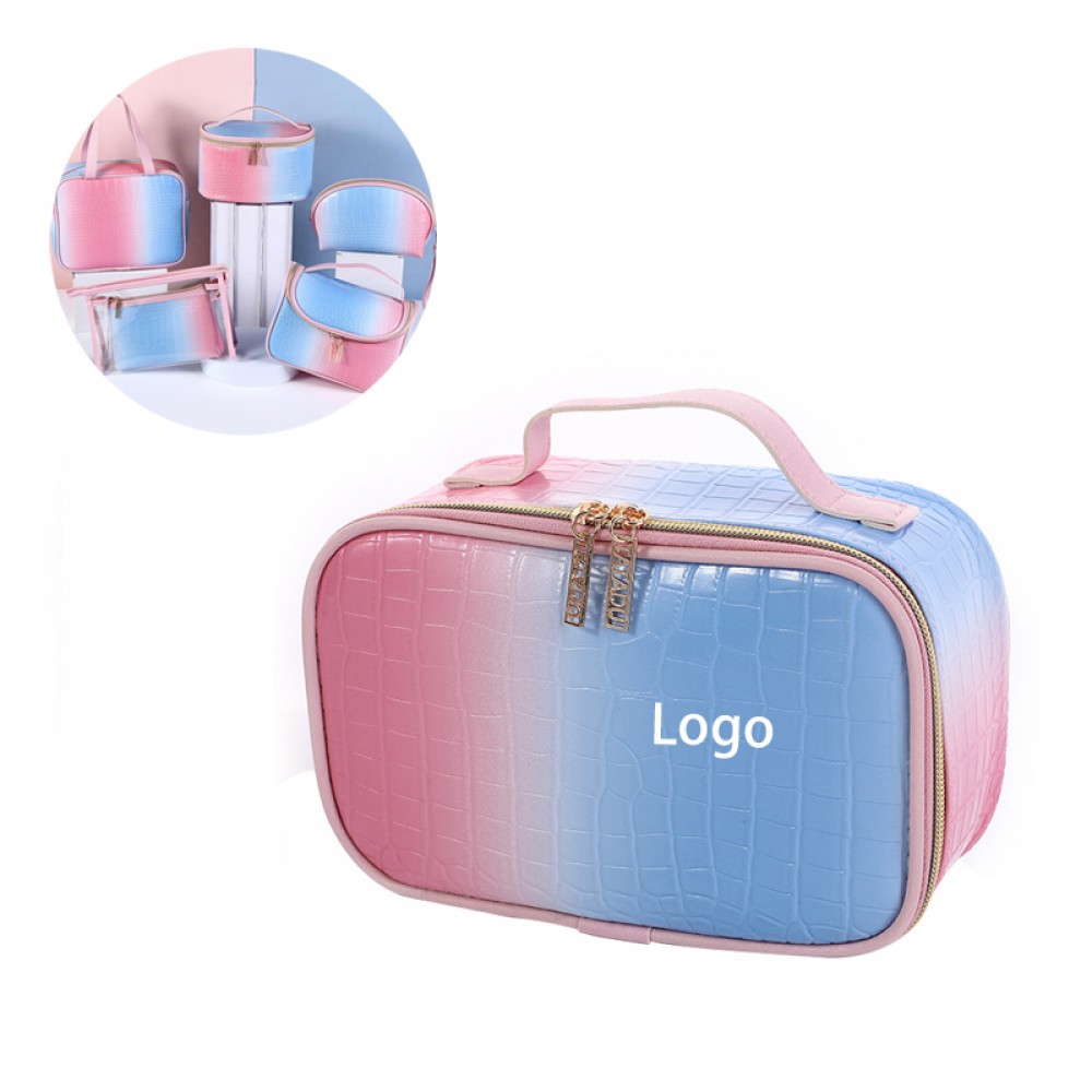 Logo Imprinted Crocodile Skin Waterproof Toiletry Bag Cosmetic Bag
