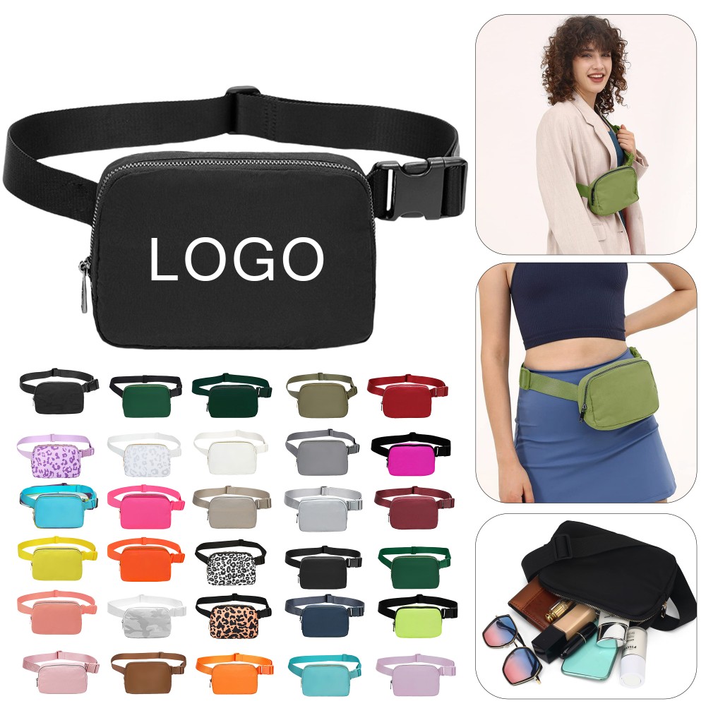 Custom Embroidered Unisex Nylon Sports Waist Bag W/ Zipper