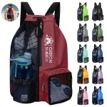 Custom Embroidered Foldable Nylon Mesh Polyester Gym Drawstring Sports Backpack With Bottle Holder