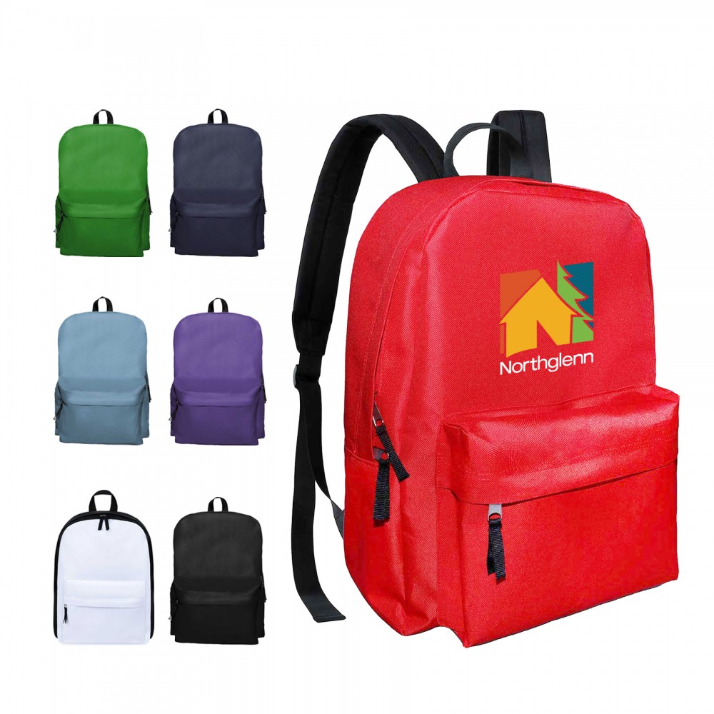 Logo Imprinted 600D Polyester Backpack w/ Heavy PVC Backing
