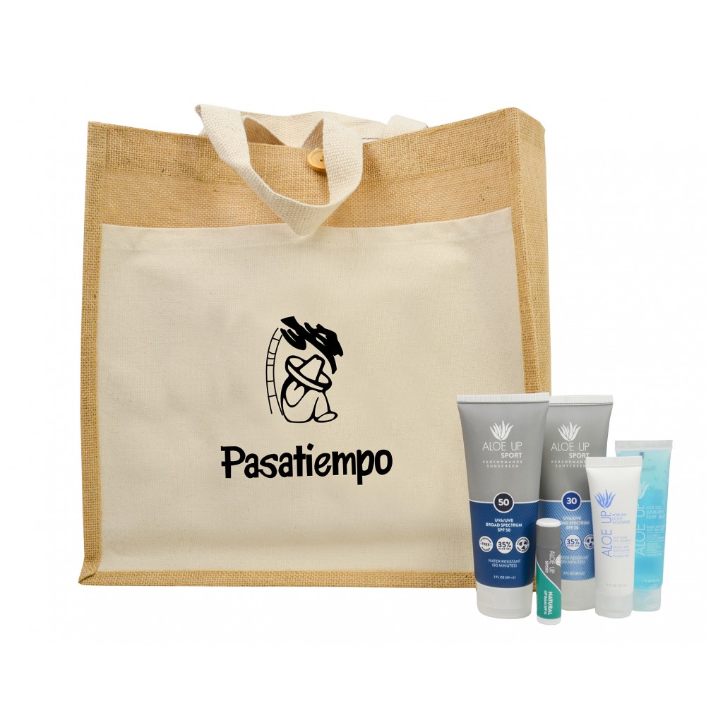 Aloe Up Cotton/Jute Tote Bag with Sport Sunscreen Logo Imprinted Aloe Up Cotton/Jute Tote Bag with Sport Sunscreen Logo Imprinted