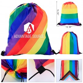 Rainbow Polyester Drawstring Bag Logo Imprinted  Rainbow Polyester Drawstring Bag Logo Imprinted