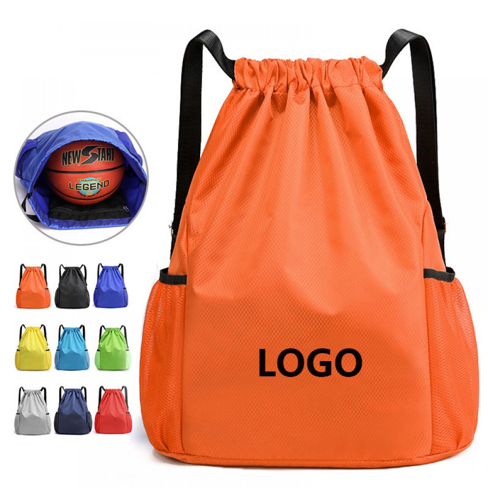 Logo Imprinted Drawstring Backpack Water Resistant String Bag