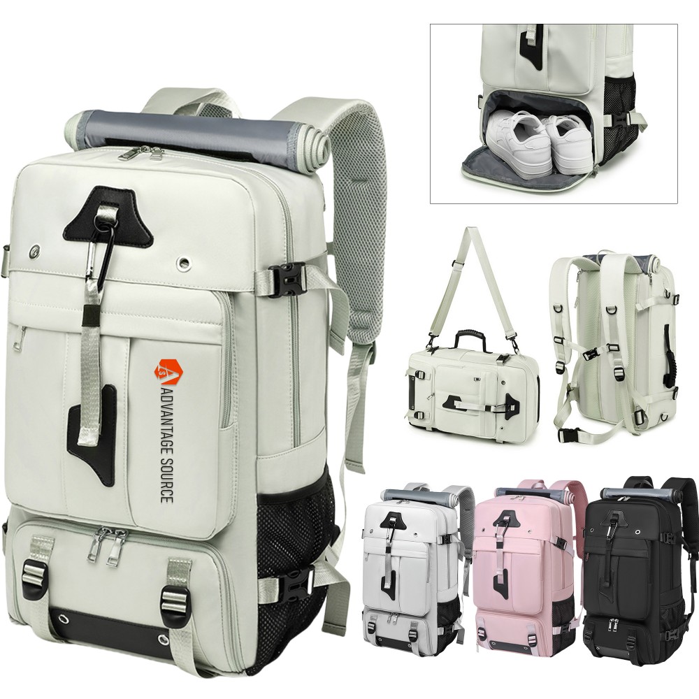 Large Travel Backpack W/ Shoe Compartment Custom Embroidered Large Travel Backpack W/ Shoe Compartment Custom Embroidered