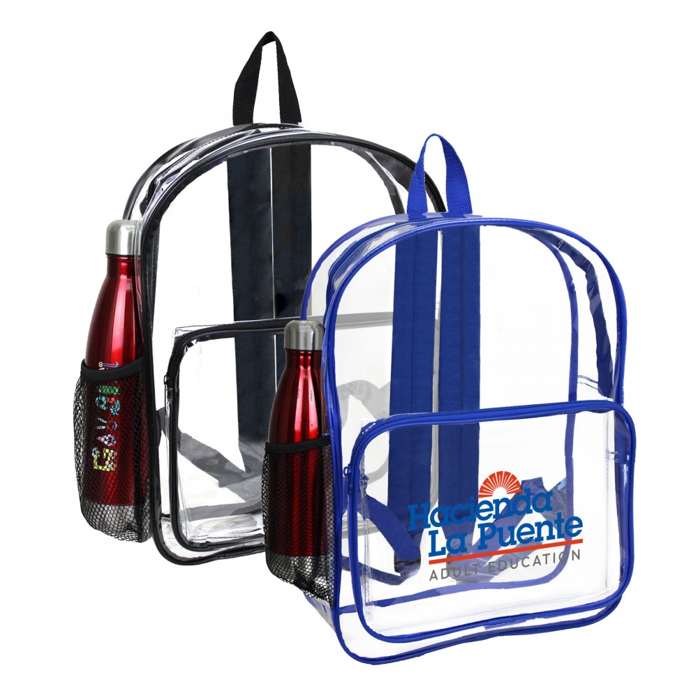 16" Heavy Duty Clear Security Side Mesh Pocket Backpack Custom Embroidered 16" Heavy Duty Clear Security Side Mesh Pocket Backpack Custom Embroidered