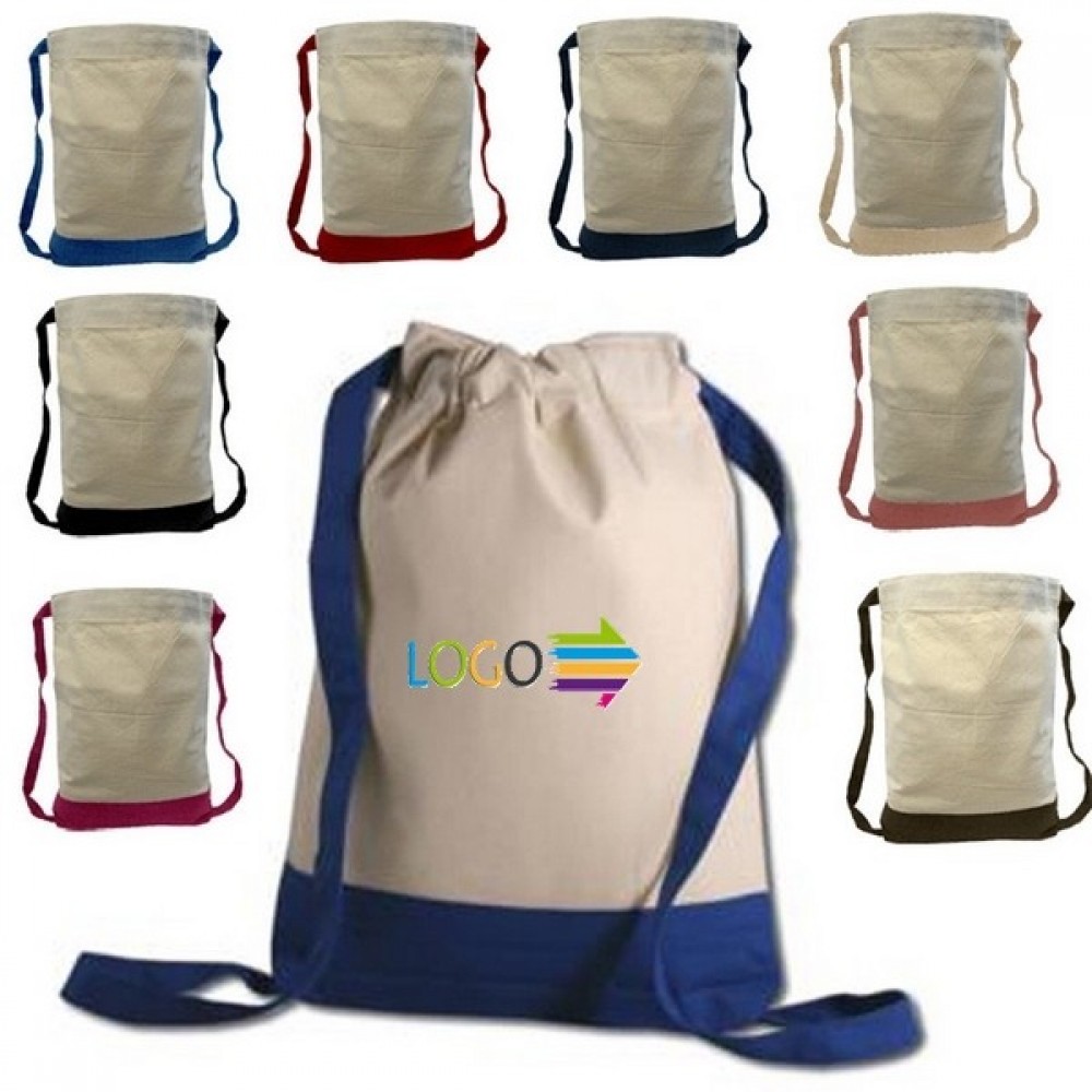 Two Tone Canvas Drawstring Bag Logo Imprinted Two Tone Canvas Drawstring Bag Logo Imprinted