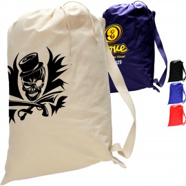 Logo Imprinted Medium Size Cotton Canvas Drawstring Heavy Duty Bag USA Decorated (19" x 27")