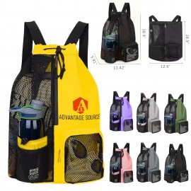 Oxford Fabric Mesh Drawstring Backpack W/Pockets Custom Printed  Oxford Fabric Mesh Drawstring Backpack W/Pockets Custom Printed