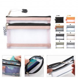 Custom Printed Mini Double Layer Mesh Zipper Pouch Organizer  Custom Printed Mini Double Layer Mesh Zipper Pouch Organizer
