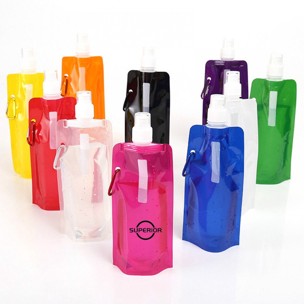 Travel Sports Collapsible Foldable Clip Water Pouch Bottle Custom Embroidered