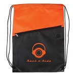 Two Tone Poly Drawstring Backpack With Zipper - Printed (Colors) Logo Imprinted