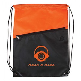 Logo Branded Two Tone Poly Drawstring Backpack With Zipper - Printed (Colors)