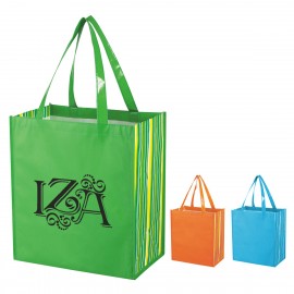 Shiny Laminated Non-Woven Tropic Shopper Tote Bag Custom Embroidered