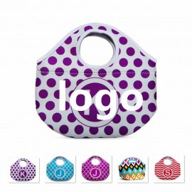 Neoprene Lunch Bag With White And Purple Spots Custom Embroidered  Neoprene Lunch Bag With White And Purple Spots Custom Embroidered