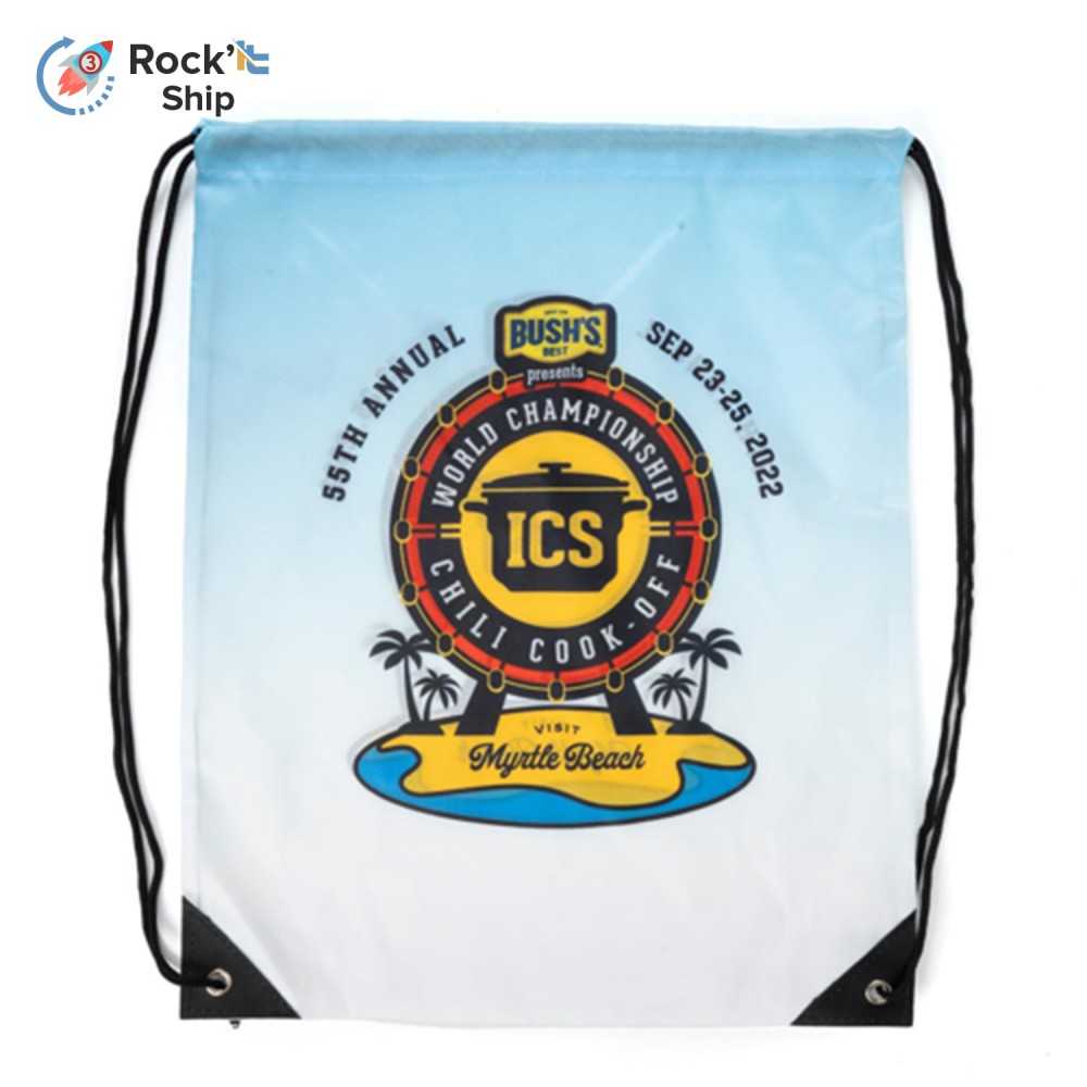 Logo Imprinted Rock'it 3-Day Rush Premium 210D Sublimated Drawstring Cinch Up Backpack (15" x 18") Logo Imprinted Rock'it 3-Day Rush Premium 210D Sublimated Drawstring Cinch Up Backpack (15" x 18")