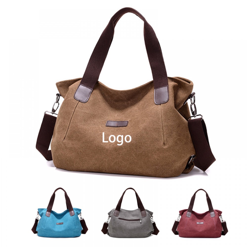 Canvas Handbag with Detachable Shoulder Strap Custom Printed