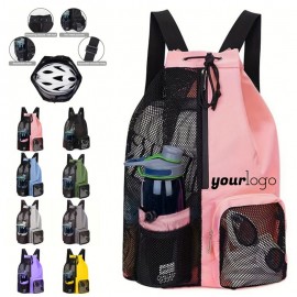 Logo Imprinted Mesh Drawstring Backpack with Wet Pocket  Logo Imprinted Mesh Drawstring Backpack with Wet Pocket