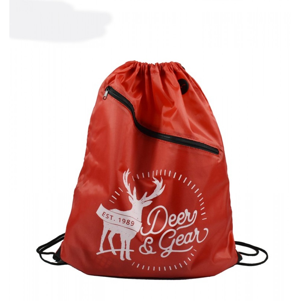 Logo Imprinted Drawstring Bag with Front Zipper Pocket