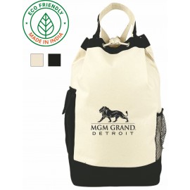 Sports 12 oz Canvas Travel Duffel Bag | Upright Hiking Backpack Black (18x19x8) Logo Imprinted