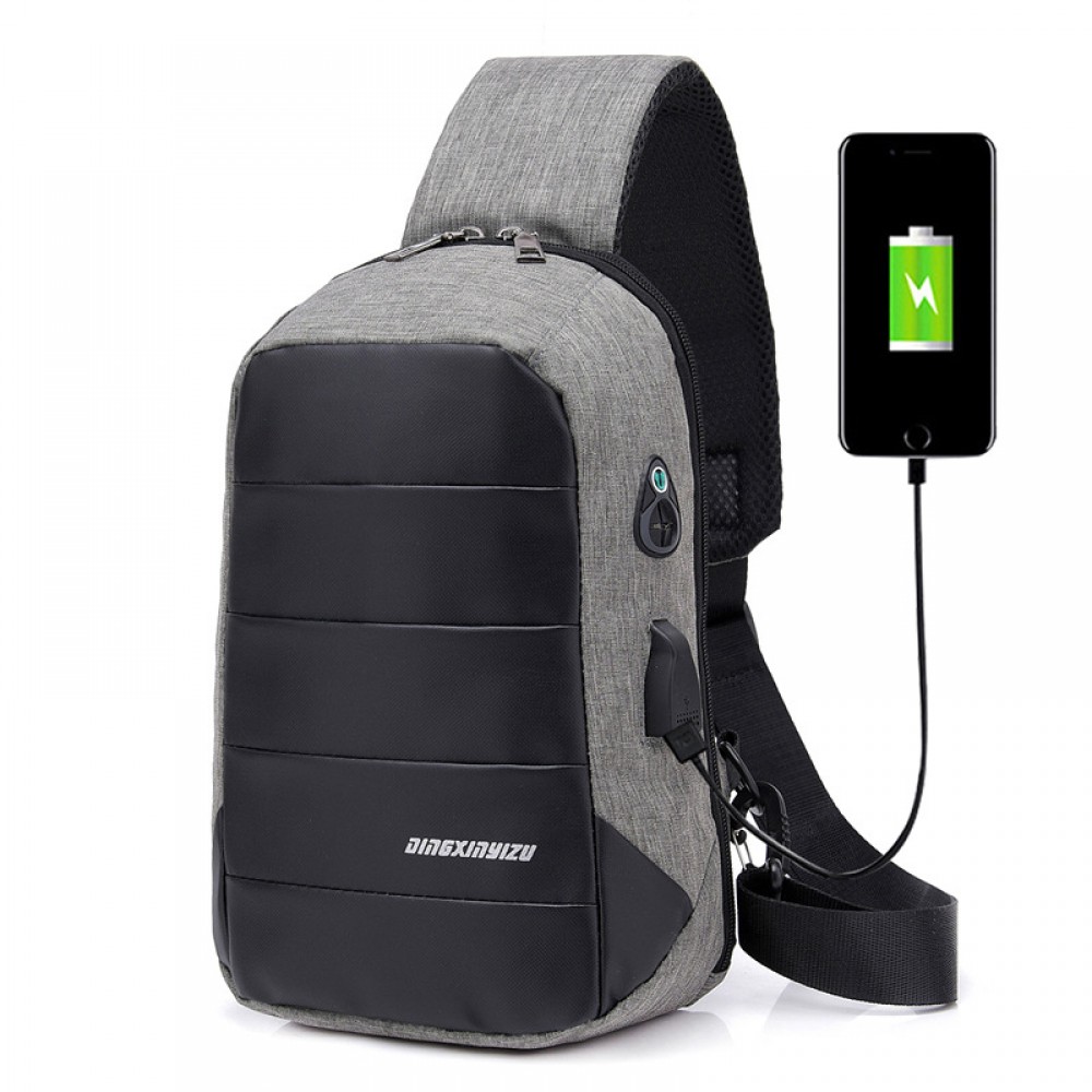 Sling Single Shoulder Bag With Usb Charging Port Custom Printed