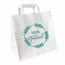 White Flat Handle Shopper Bag With One Color Printing Custom Embroidered