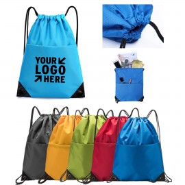 Drawstring Backpack With Zipper Inner Bag Custom Embroidered  Drawstring Backpack With Zipper Inner Bag Custom Embroidered