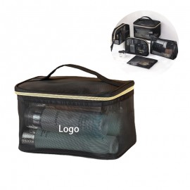 Custom Embroidered Black Mesh Toiletry Bag Cosmetic Bag  Custom Embroidered Black Mesh Toiletry Bag Cosmetic Bag